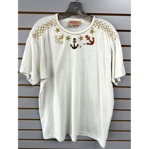 Vintage‎ Marina City Womens Large T-Shirt Nautical Embroidered Anchor Yacht Tee